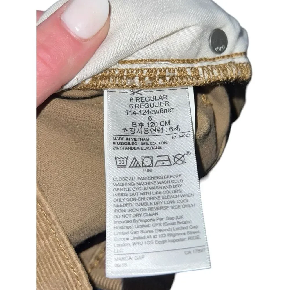 GAP Kids Tan Corduroy Pants Size 6 Regular Stretch Slim Adjustable Waist